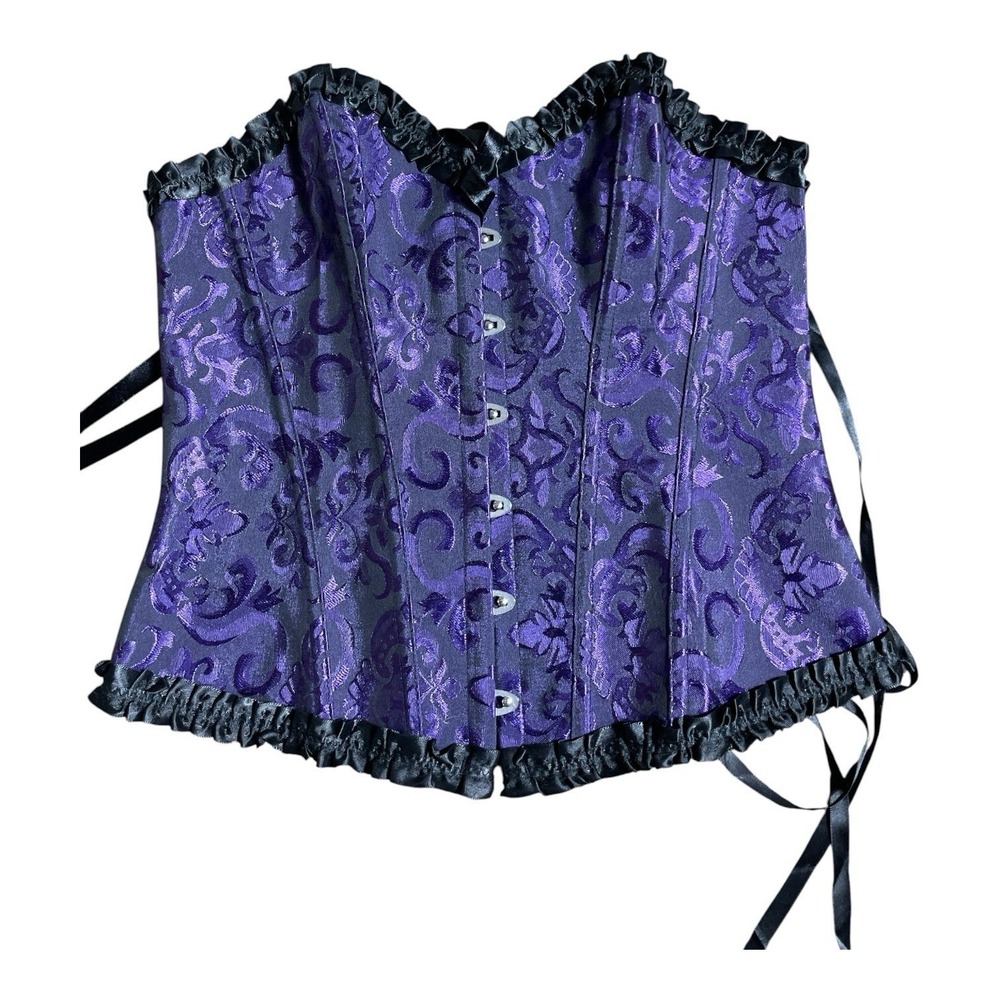 Steampunk Corset Purple‎ Brocade L  Gothic Renaissance Victorian Burlesque